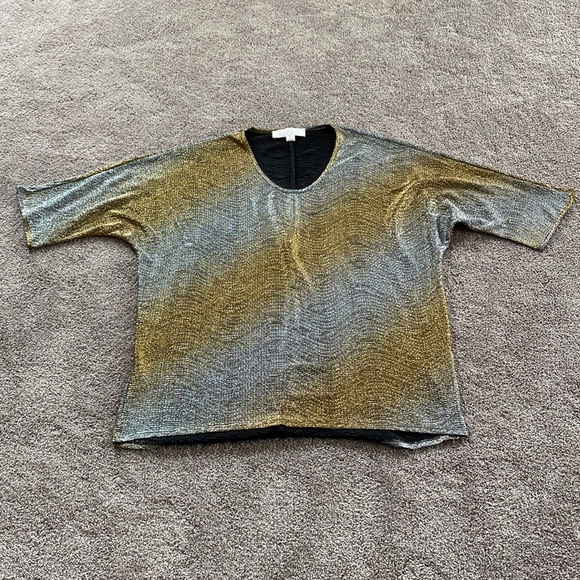 EUC American Glamour Gold Silver Blouse SIZE L - Picture 1 of 5